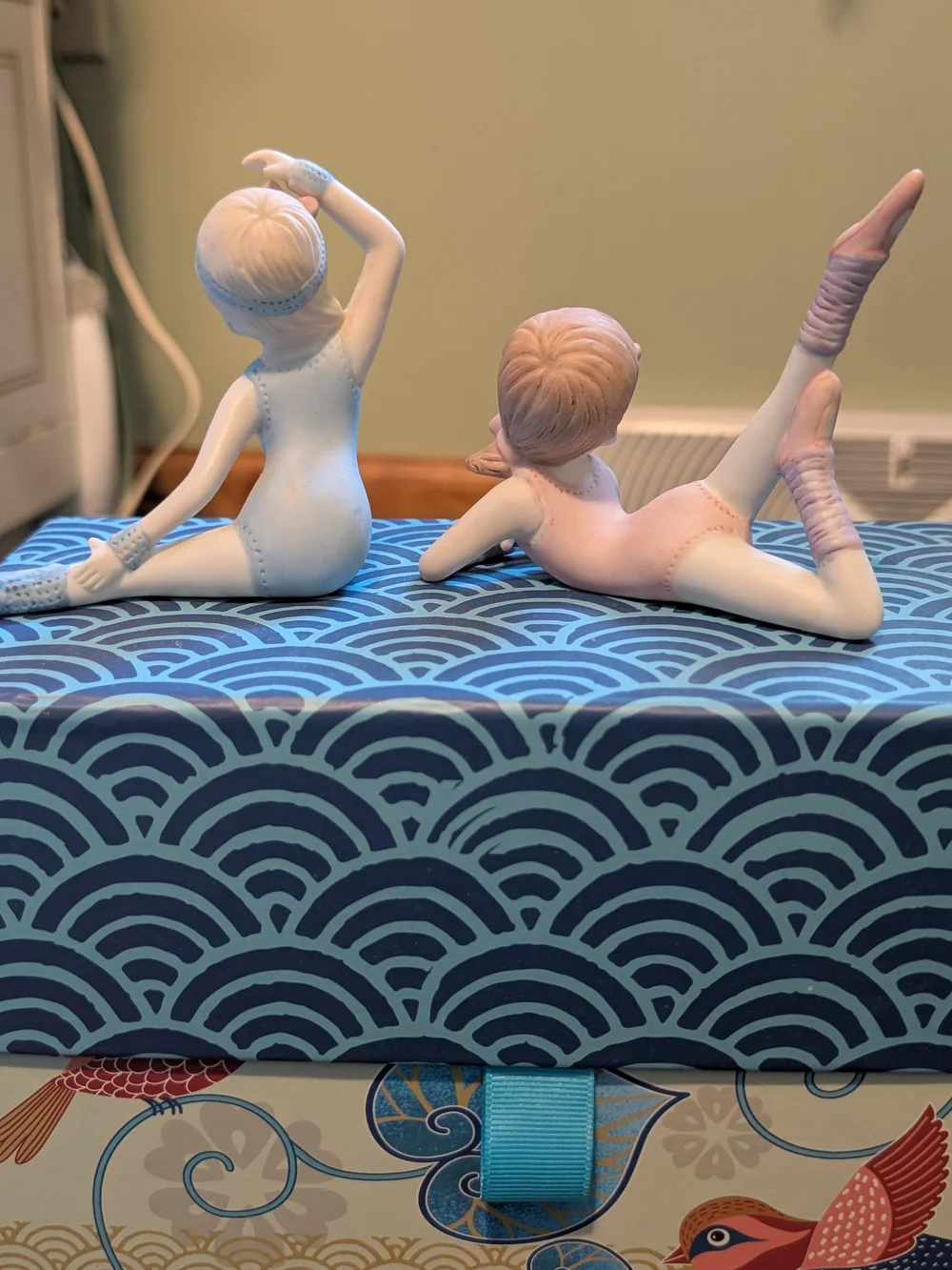Blue and Pink Ballerina Figurine Set